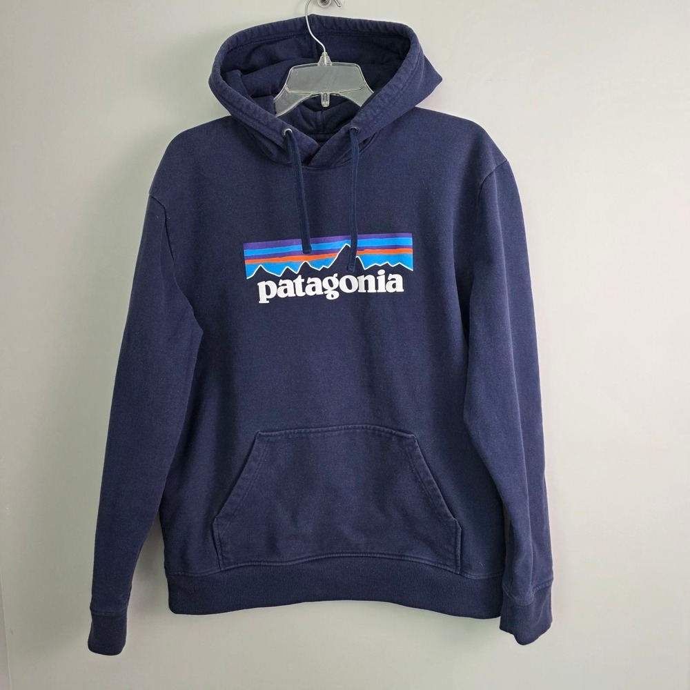 Patagonia Uprisal Hoody Pullover Mens L Large Navy Blue Fitz Roy Logo Sweatshirt